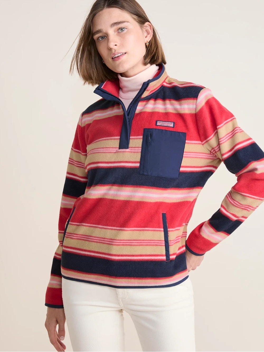 Vineyard Vines  Harbor striped 1/4 zip fleece pullover size large